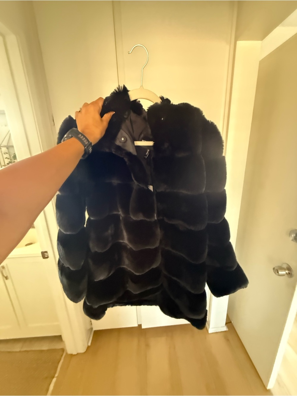 BCBGMaxAzria Black Faux Fur Peacoat